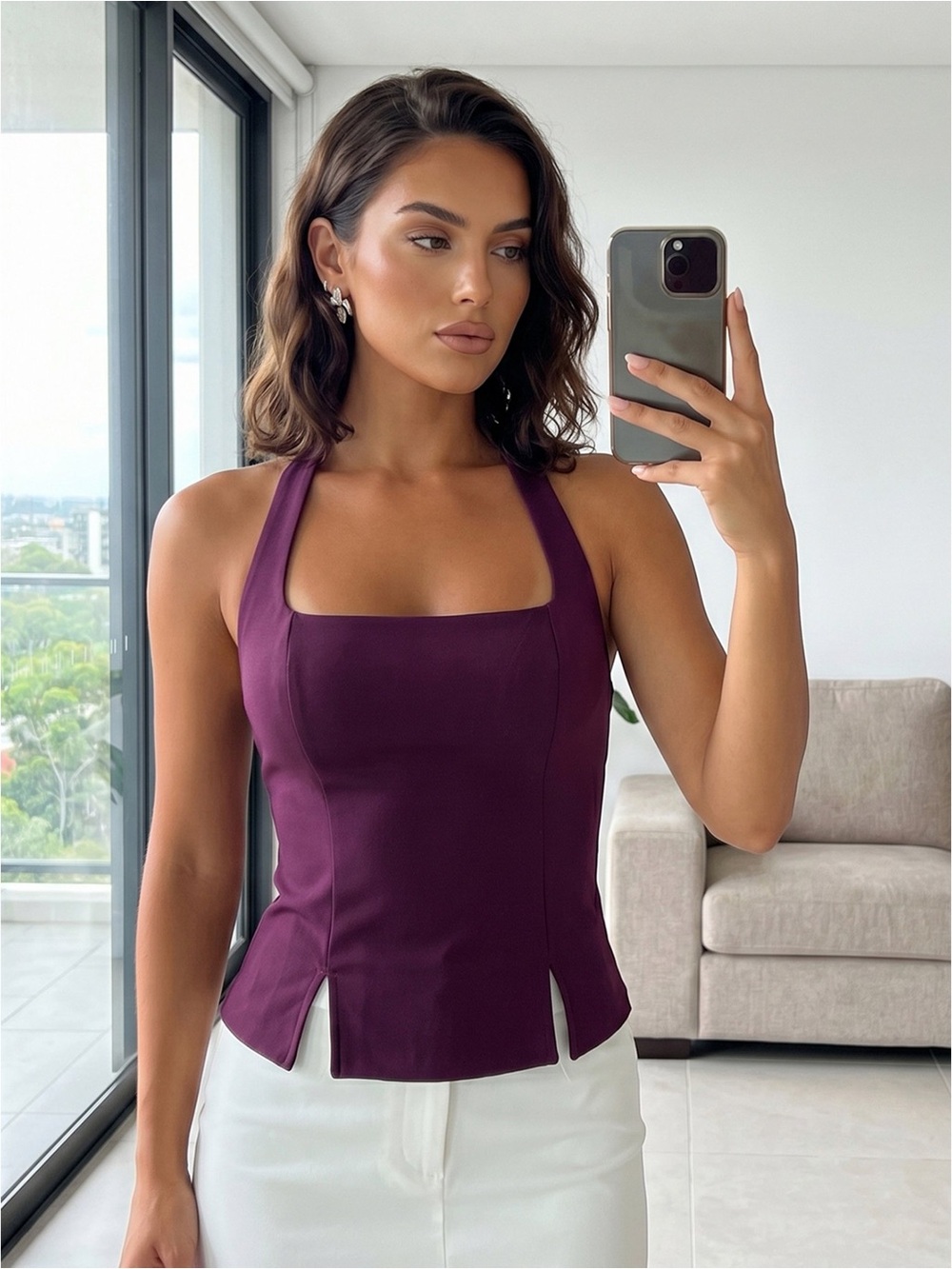 Women’s Plum Square-Neck Halter Top